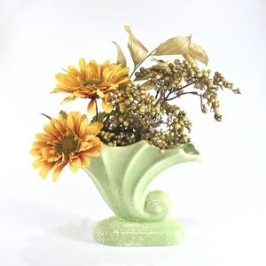 Cornucopia Vase, Mid-Century, Light Green Spatter